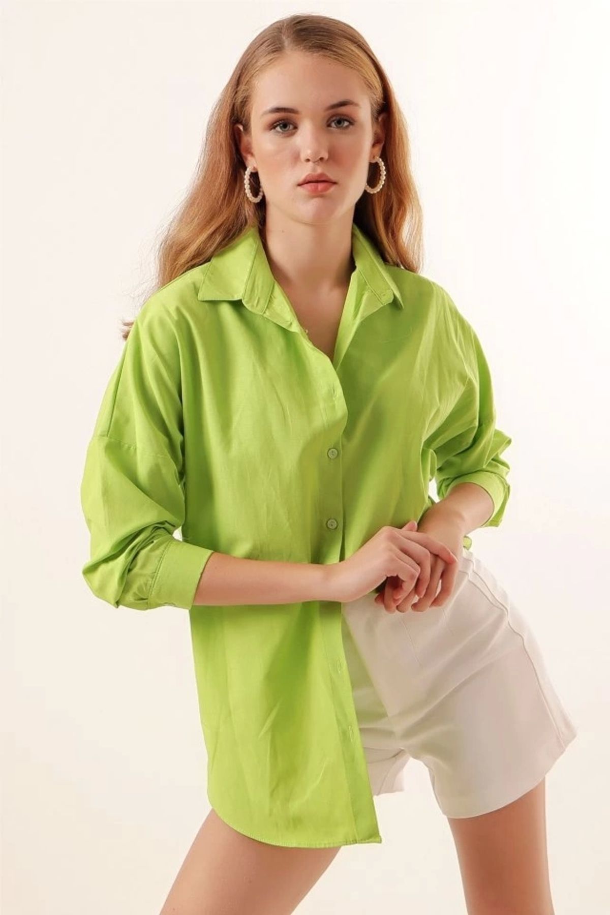 Kaplan 3900 Oversize Uzun Basic Gömlek - G.Yeşil