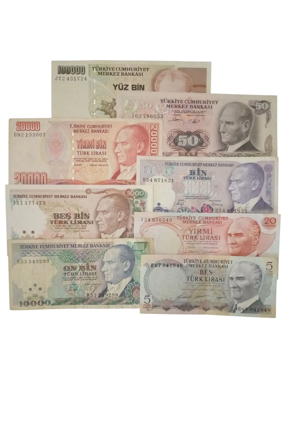 Yediotuz 6. 7. Emisyon 8 Adet Koleksiyon Kağıt Para Eski Para Hobi Hediye Antika Para
