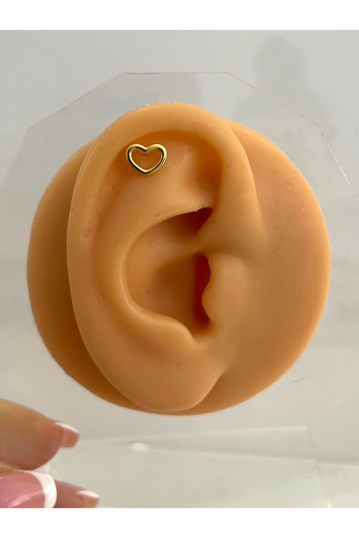 Siminkari 925 Ayar Gümüş Üzerine Mikron Altın Kaplama İçi Boş Kalp Gold Piercing Tragus Helix