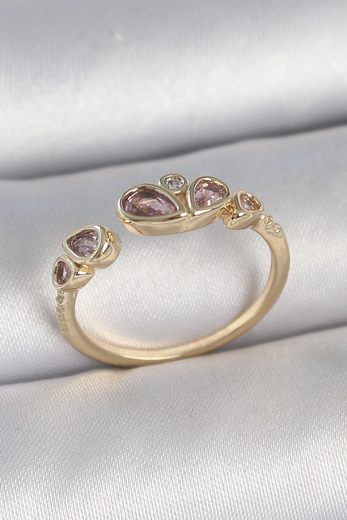 OurStyles Pirinç Gold Renk Pembe Damla Zirkon Taşlı Ayarlanabilir Kadın Yüzük - TJ-BYK3735