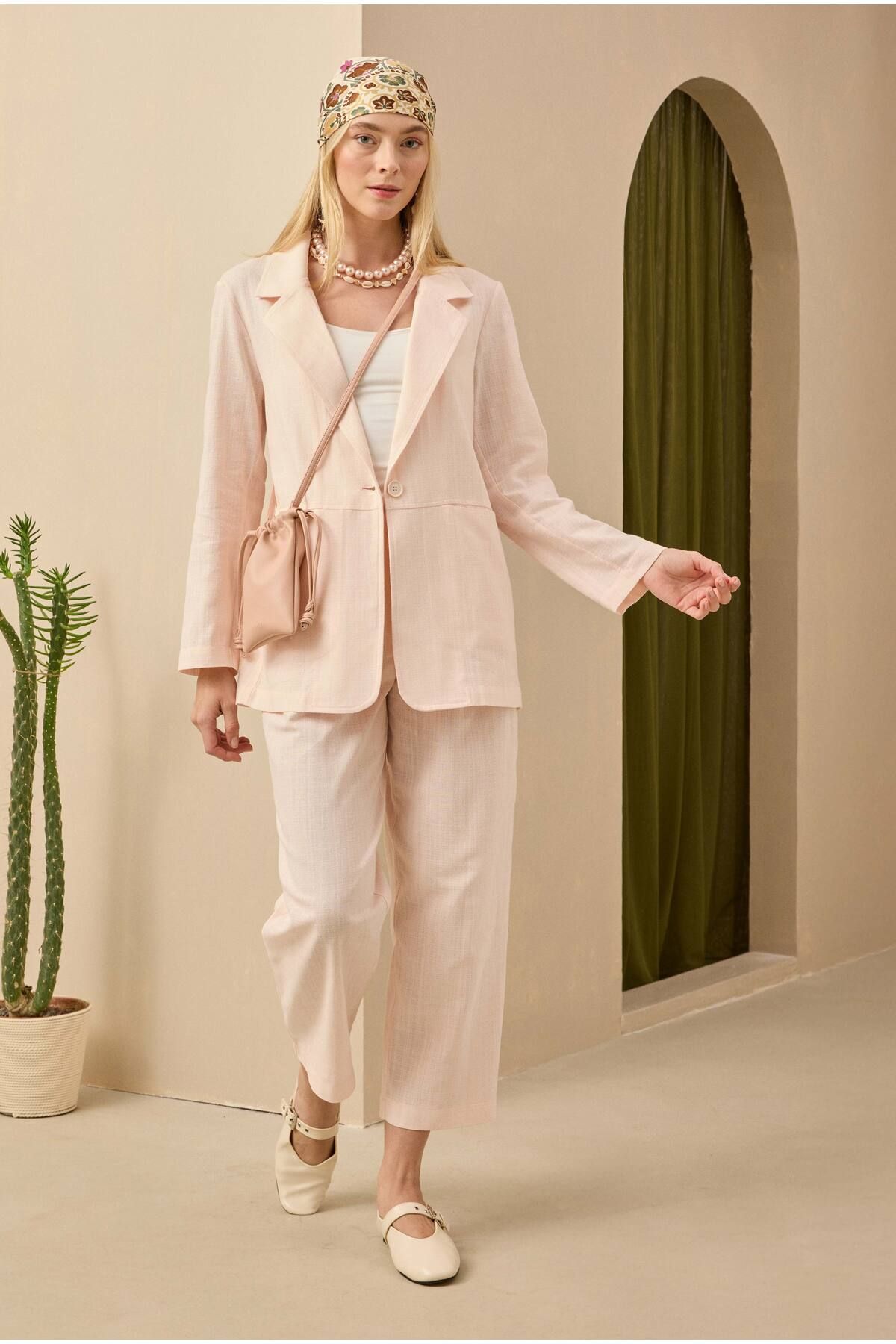 HEQA Çift Pileli Keten Pantolon Soft Pembe