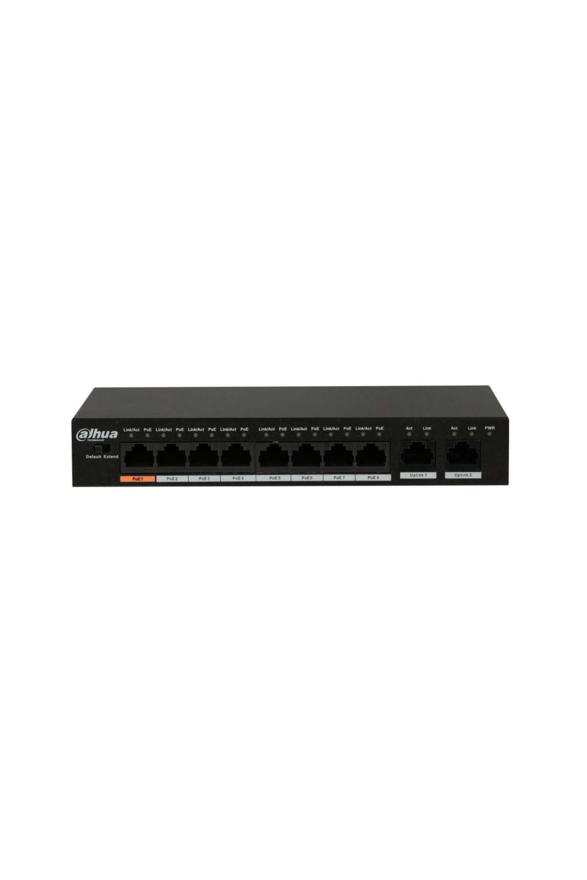 DAHUA PFS3010-8ET-96, 8 Port, MegaBit, PoE 96W, 2 Port GigaBit Uplink, Yönetilemez, Masaüstü Switch