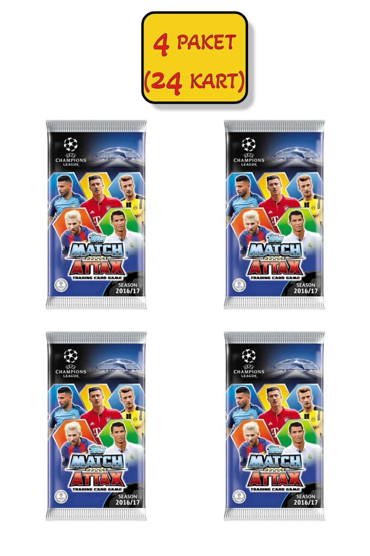 TOYFEST 4 PAKET (24 KART) Uefa Şampiyonlar Ligi 16/17 Match Attax Futbolcu Kartları