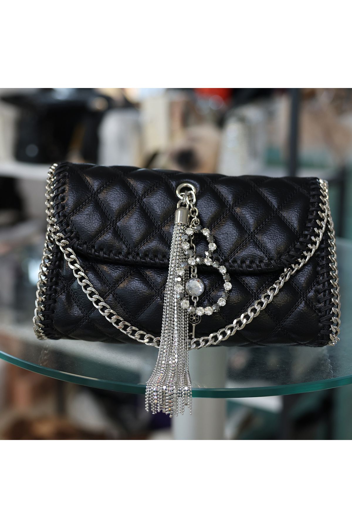 EVASAMLİSHOESBAG Taş Detaylı Zincir Askılı Çapraz Çanta