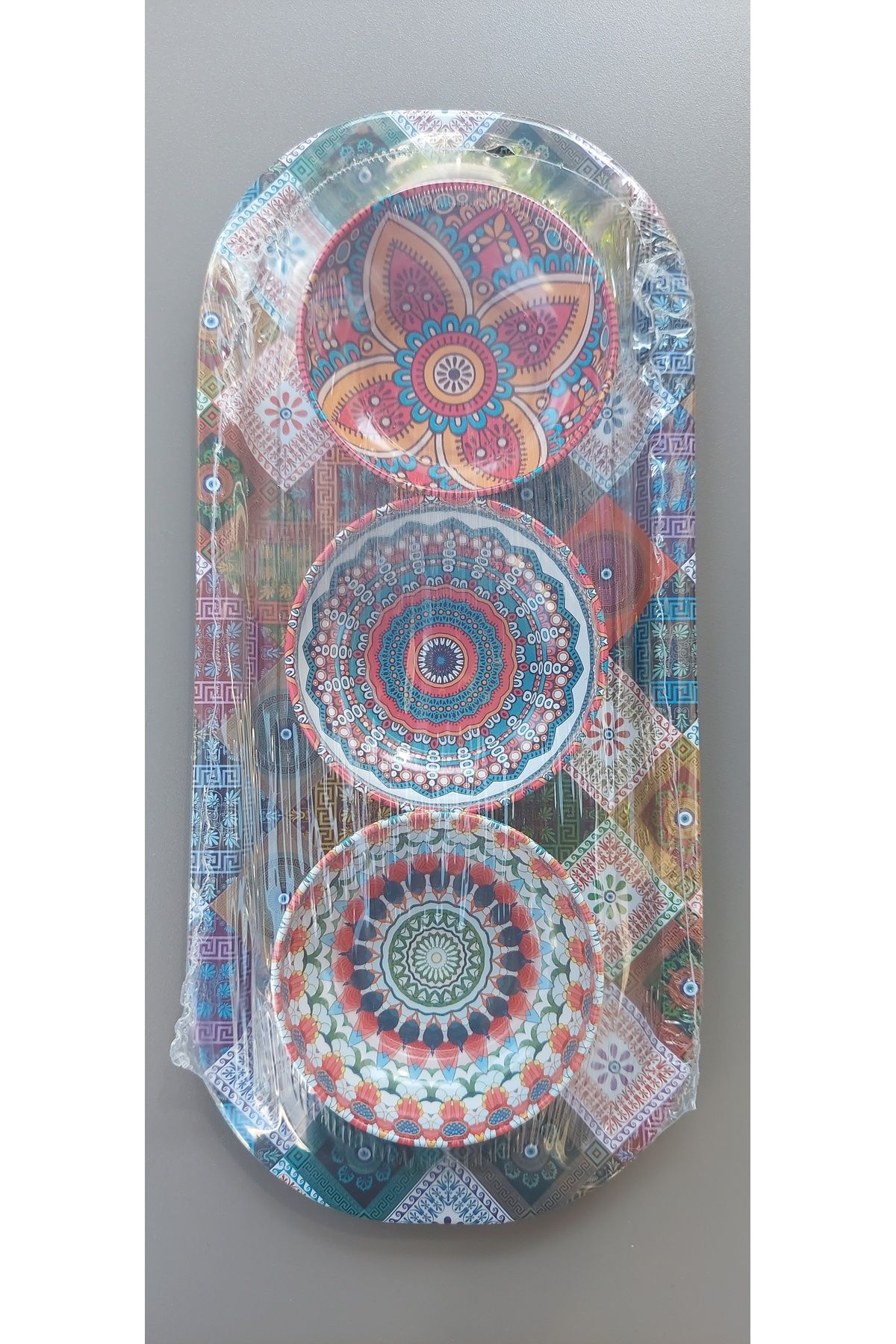 CADDEPREMIUMS Metal Mandala tepsi ve 3 adet mandala çerezlik 3