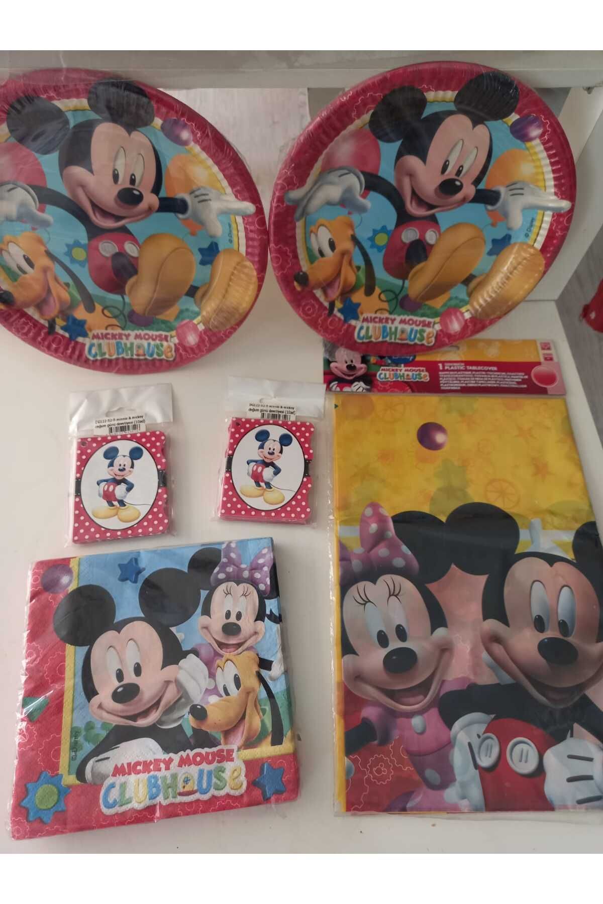 Helvacıoğlu Çikolata Mickey Mouse Doğum günü Sunum seti, 201li Peçete, 16 Tabak, 1 Masa Örtüsü, 20 Davetiye