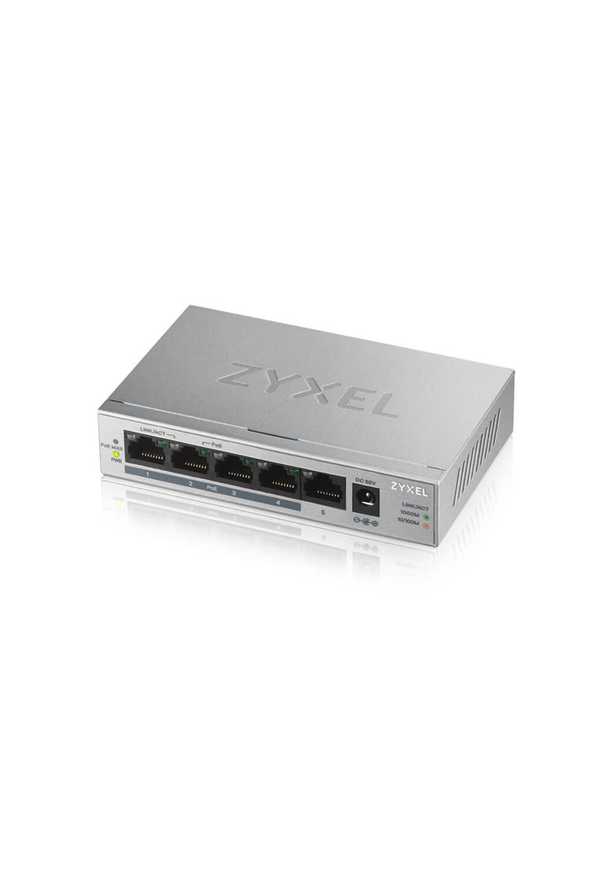 ZyXEL GS1005HP, 5 Port, GigaBit, PoE 60W, Yönetilemez, Masaüstü Switch