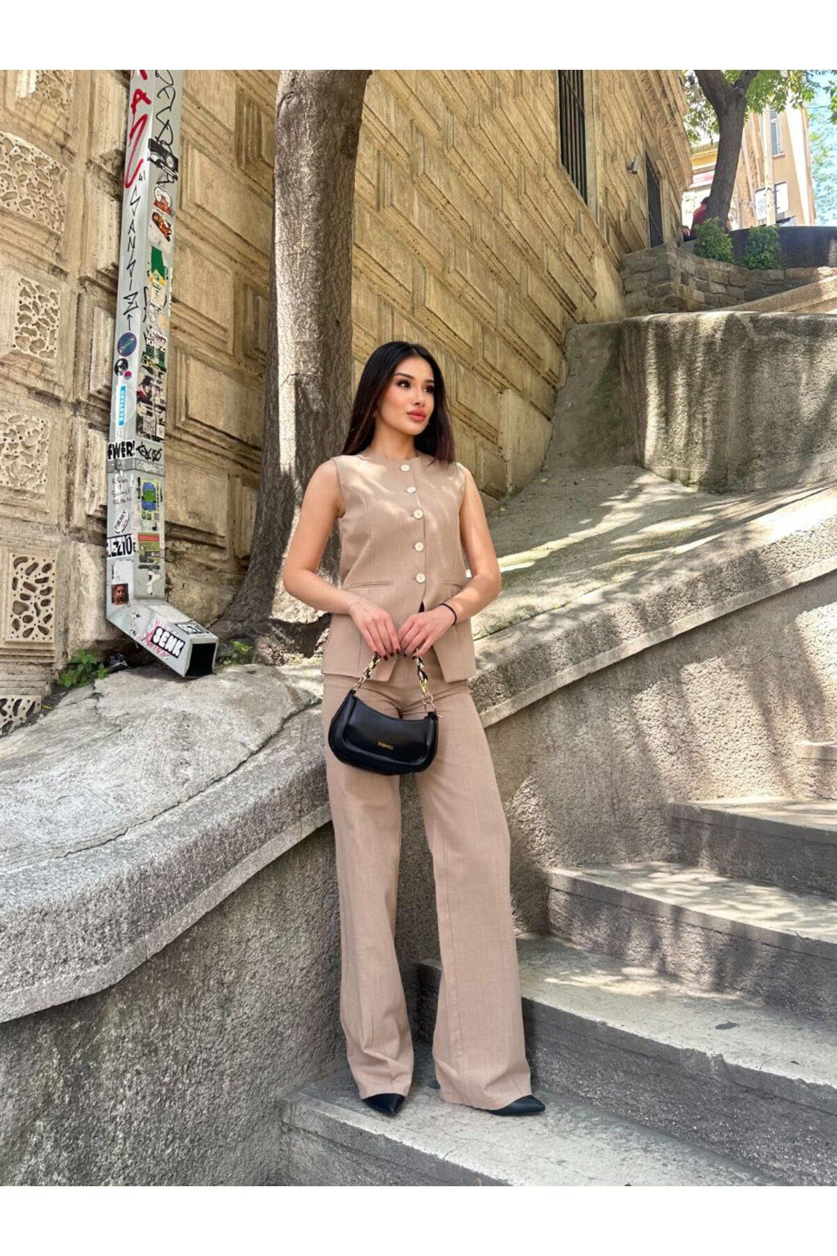 Castivo Fashion olsuz Düğmeli Ceket ve Palazzo Pantolon