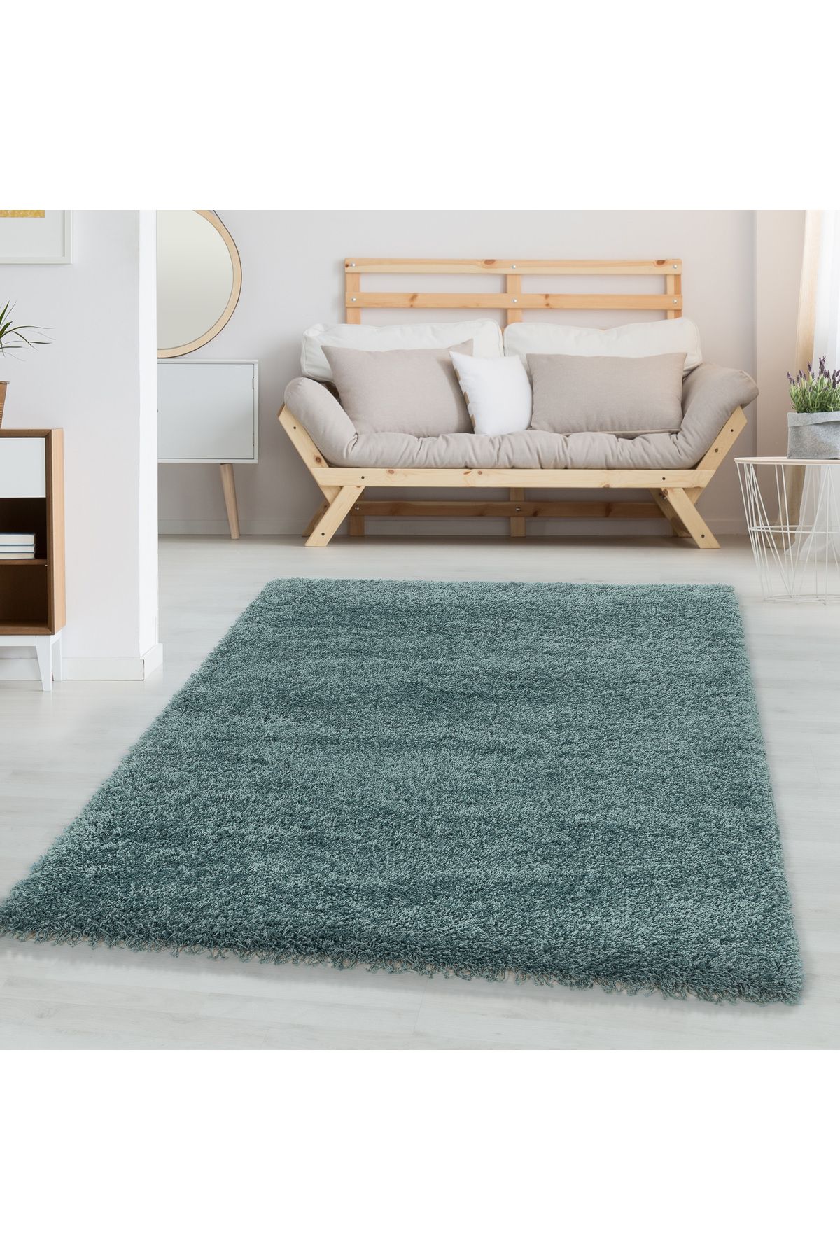 Karpetica Yuvarlak Shaggy Salon halısı yumuşak yüksek havlı düz Aqua pastel Mavi Dokuma Halı