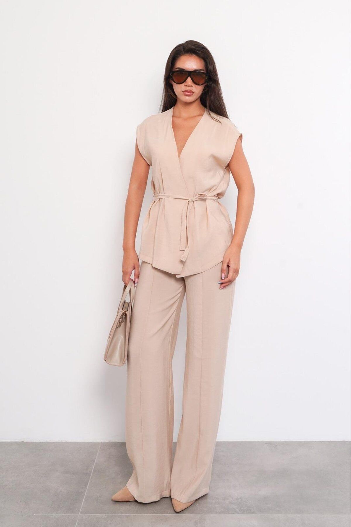 Seeh Bej Basic Yelek Pantolon Takım Sh241