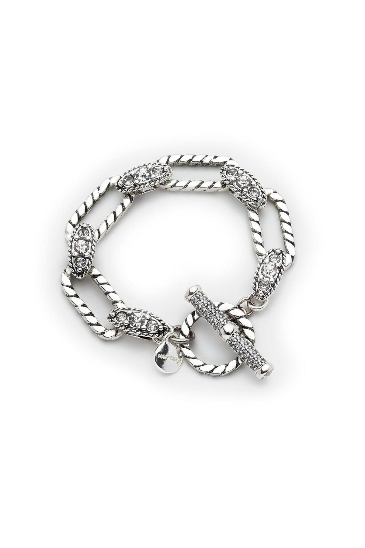 Mon Reve Crystal Link Charm Gümüş Kaplama Zirkon Bilezik
