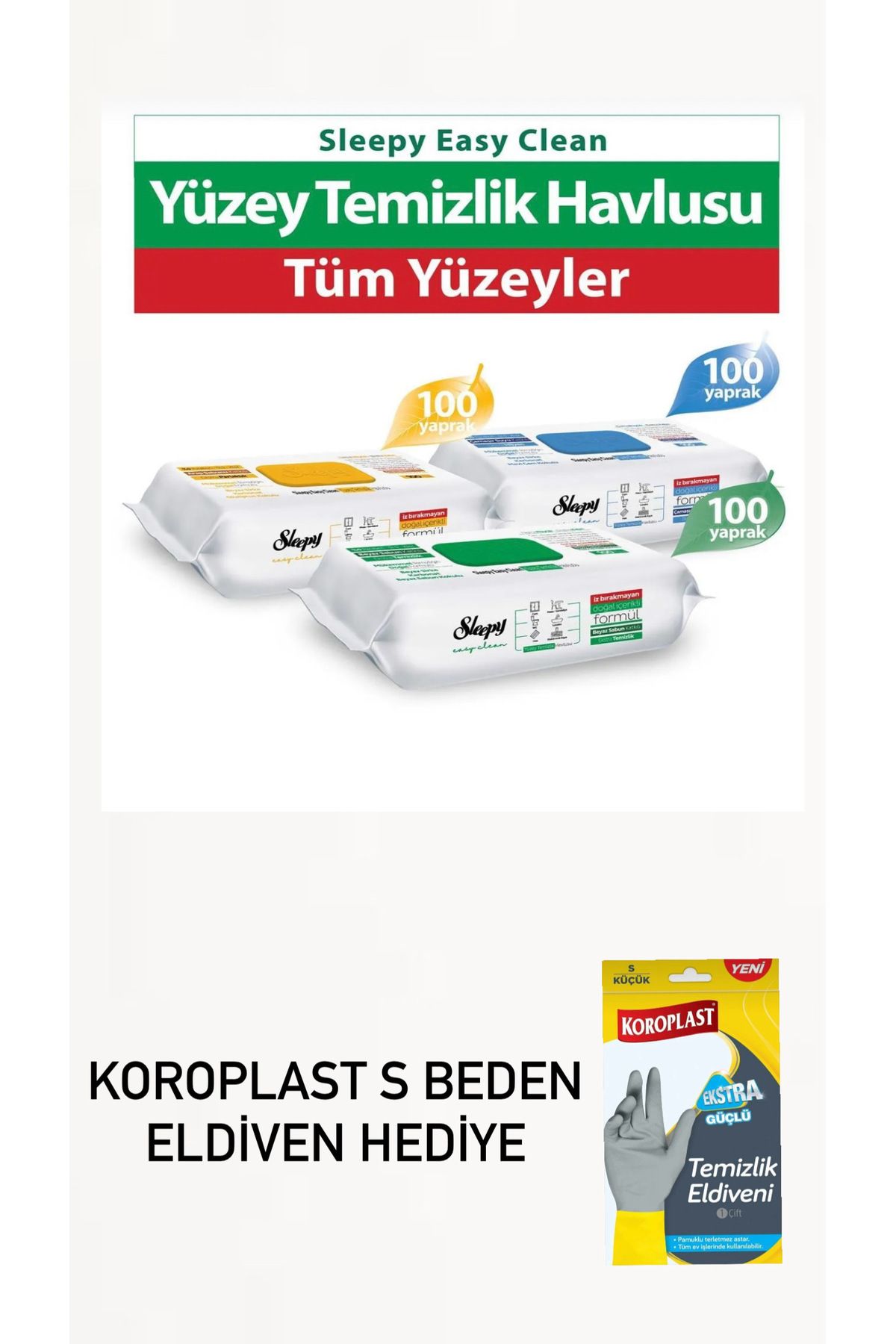 Sleepy easy clean 3 lü paket - koroplast ekstra güçlü S beden eldiven hediye