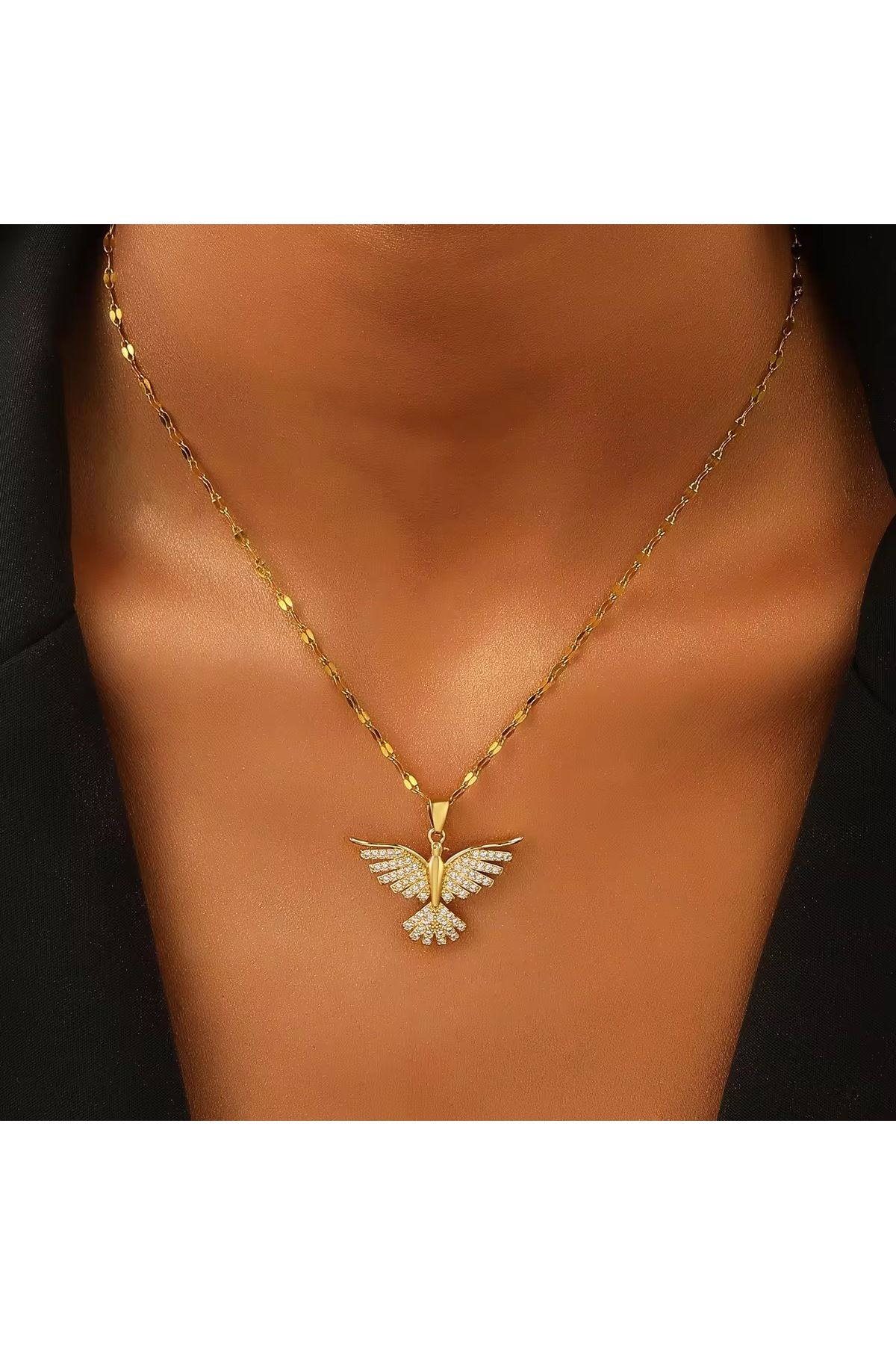 BEREN KILIÇ Gold Anka Kolye Çelik Kolye Hediye Kolye Arkadaşa Sevgiliye Hediye Kolye 45+5cm