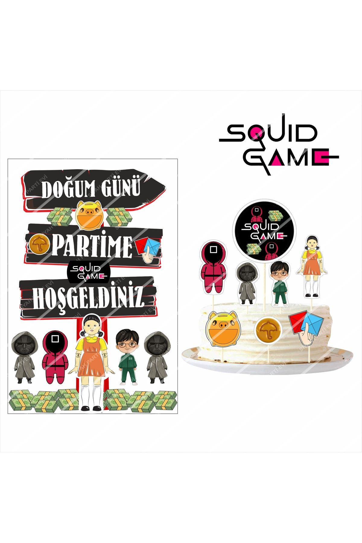 SİYAH PARTİ EVİ SQUID GAME Doğum Günü Seti