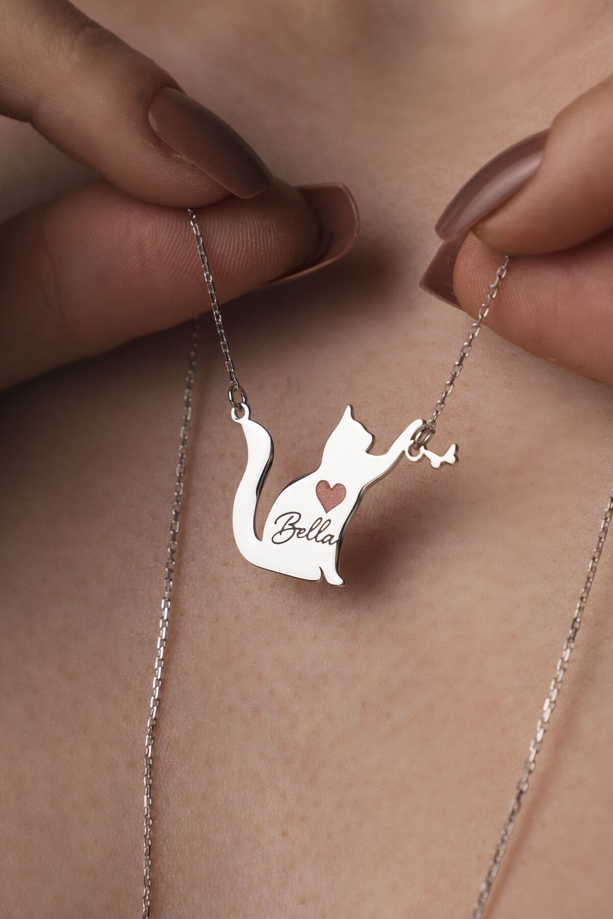 TigerxlJewellery 925 Ayar Gümüş Kedi Figürlü İsimli Kolye