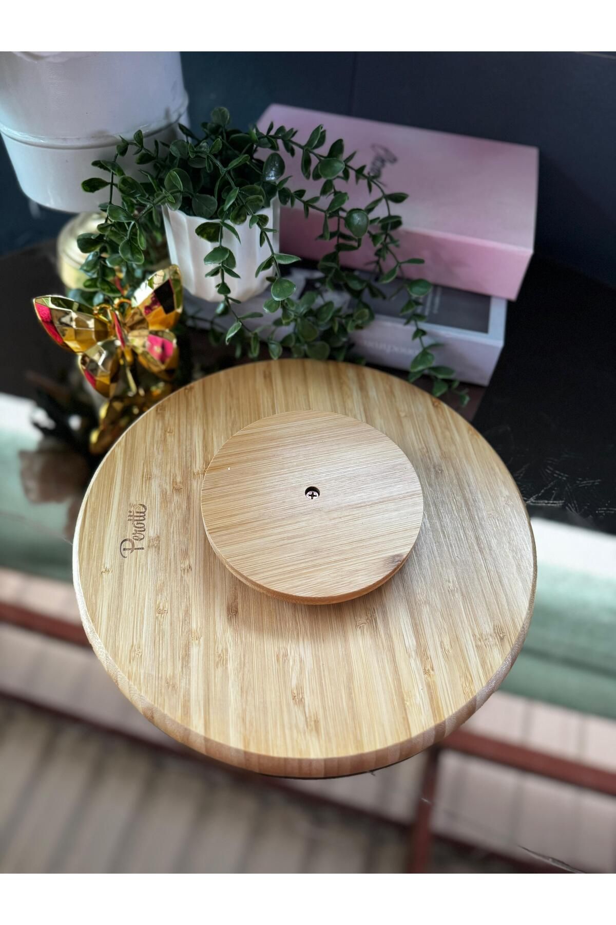 hinezahome Bölmeli Dönerli Bambu Sunumluk 1 Adet 32 Cm