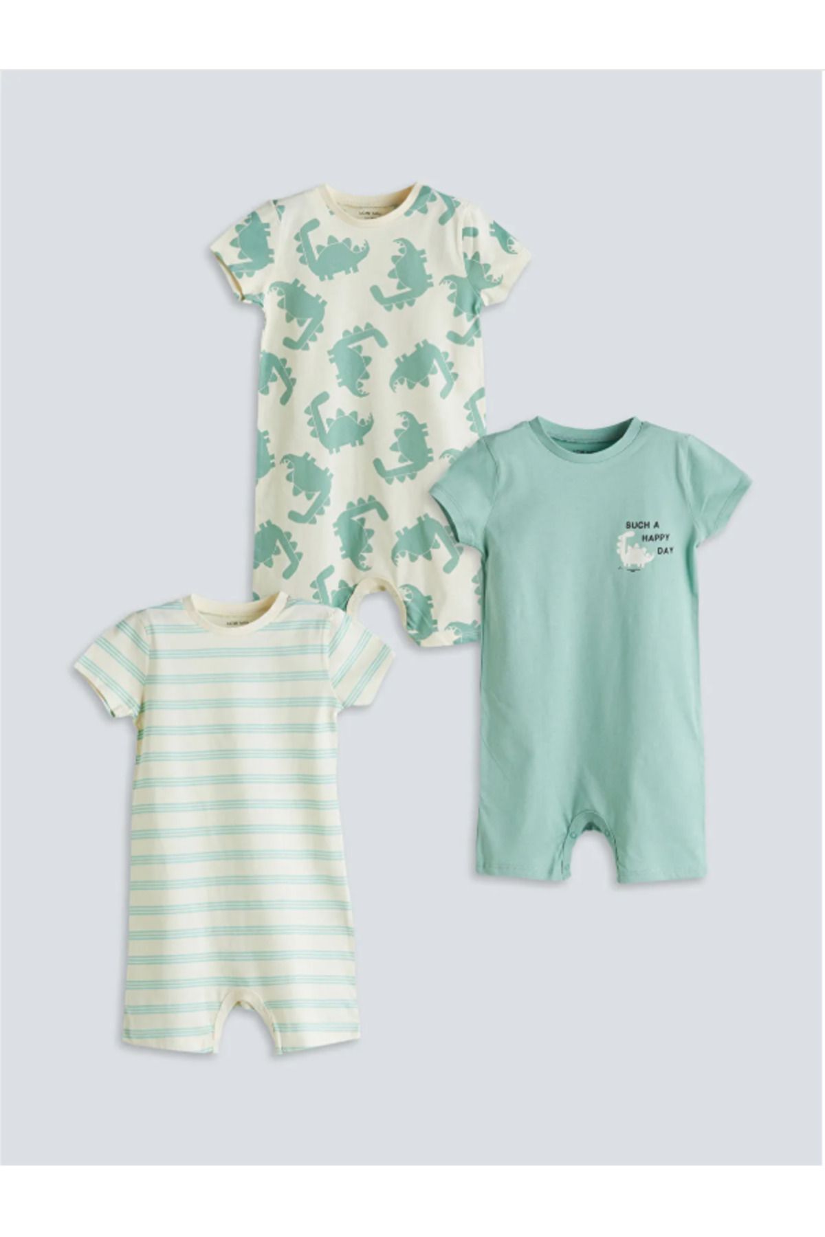 LC Waikiki LCW baby Yeşil Bisiklet Yaka Erkek Bebek Penye Tulum 3'lü