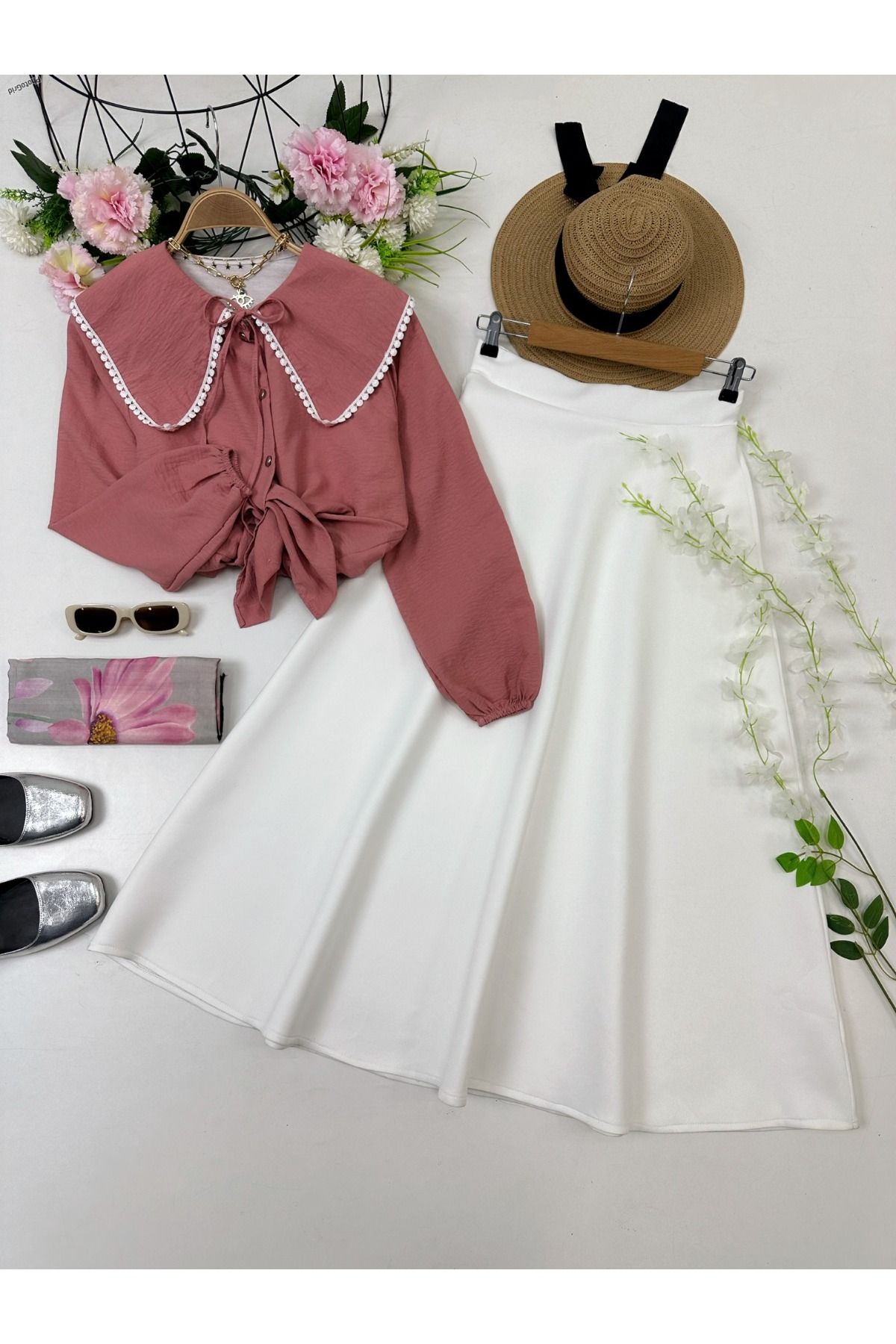 MODA HEVRA Yaka Dantelli İkili Takım
