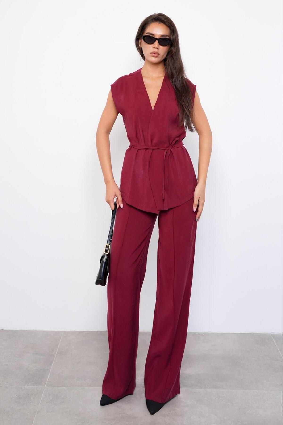 Seeh Bordo Basic Yelek Pantolon Takım Sh241
