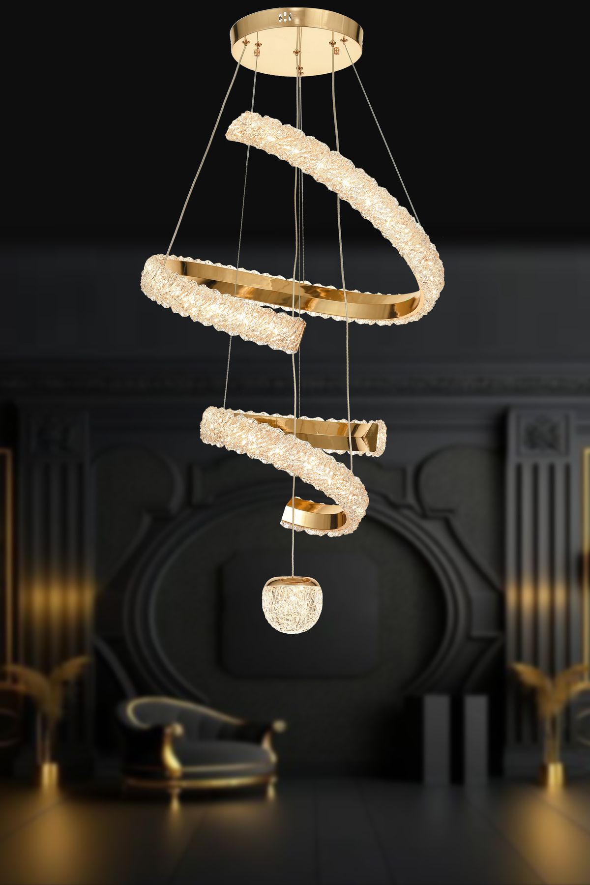 Avizemoda Milly 2 Katlı Dimmer Kumandalı 3 Renk Ledli (Sarı-Beyaz-Gün Işığı) Modern Akrilik Avize -Gold