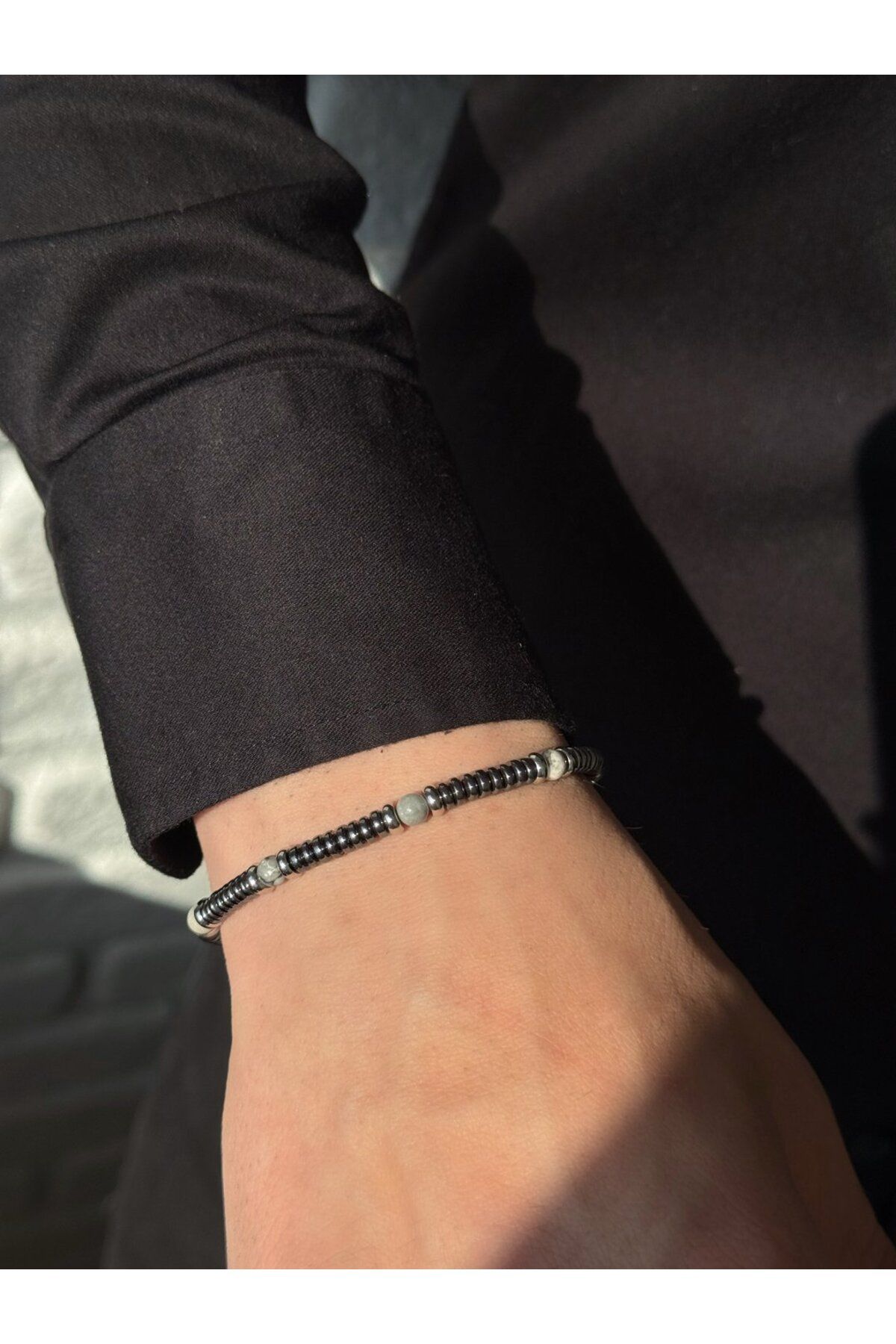 h&b design jewel Çelik Hematit Taşlı Bileklik