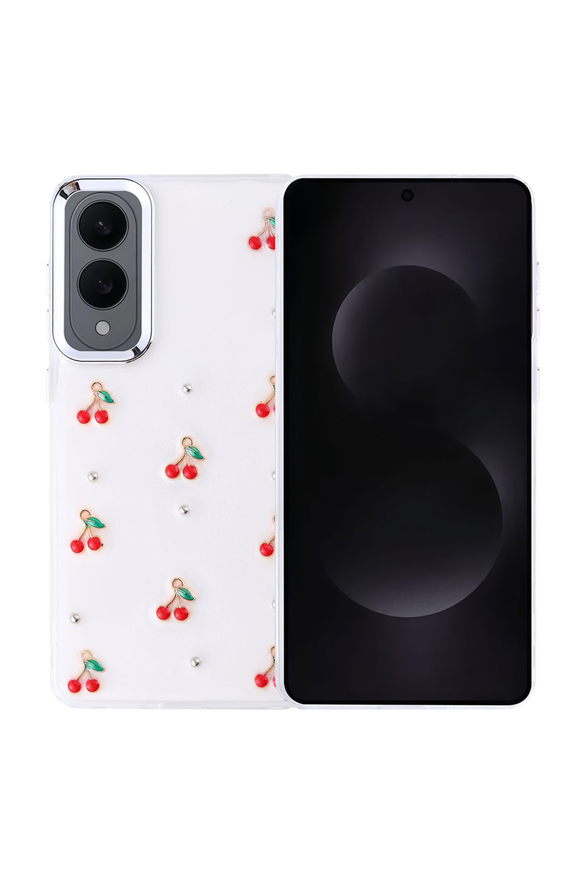 Sphone Samsung Galaxy S25 Edge Kılıf Kamera Metal Korumalı Arkası Şeffaf 3D Figür Emoji Kiraz Fiyonk Yıldız