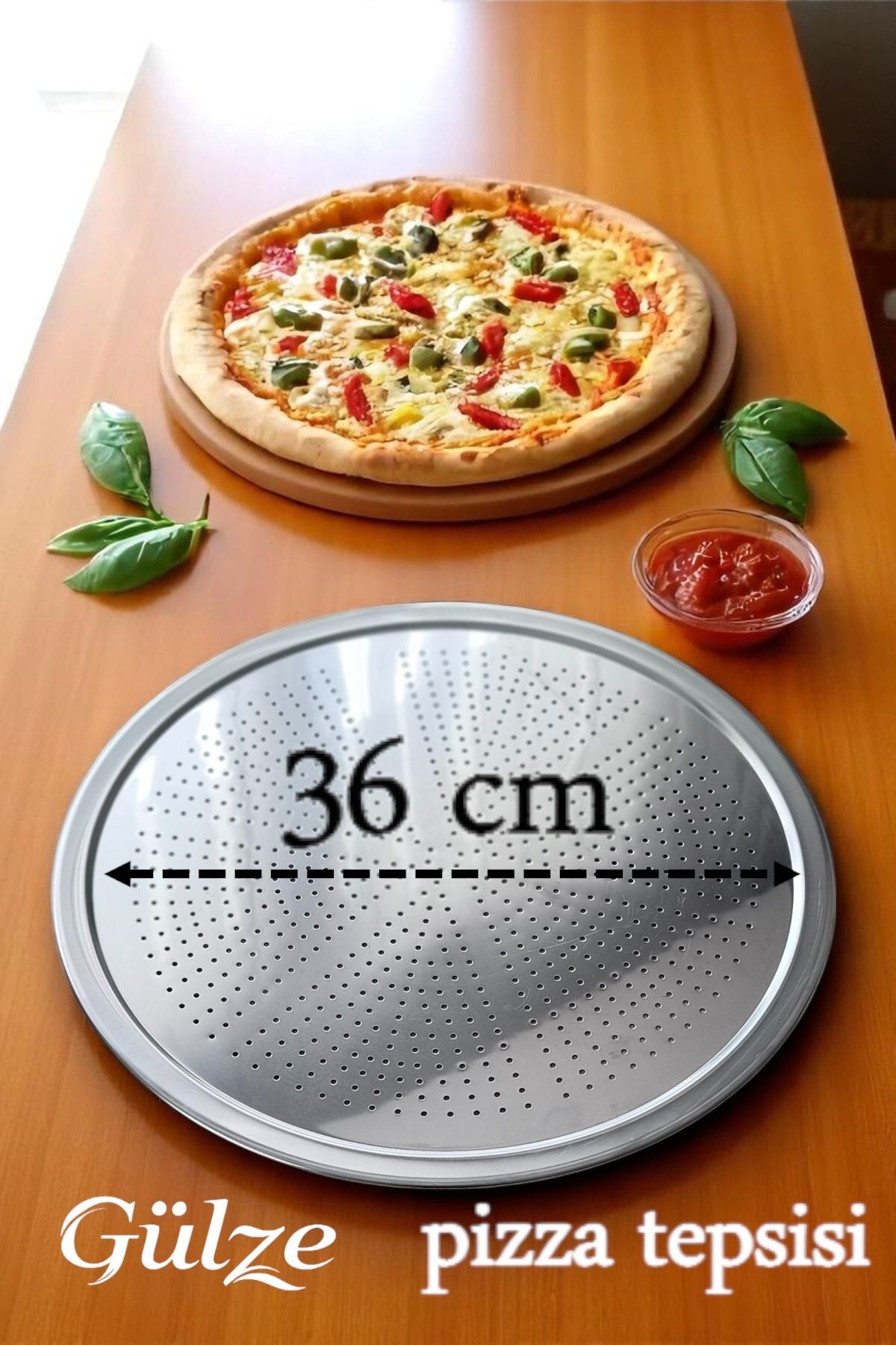 Maglor Paslanmaz Çelik Pizza-Pide-Lahmacun Tepsisi / Pişirme ve Sunum Tepsisi (36 cm)