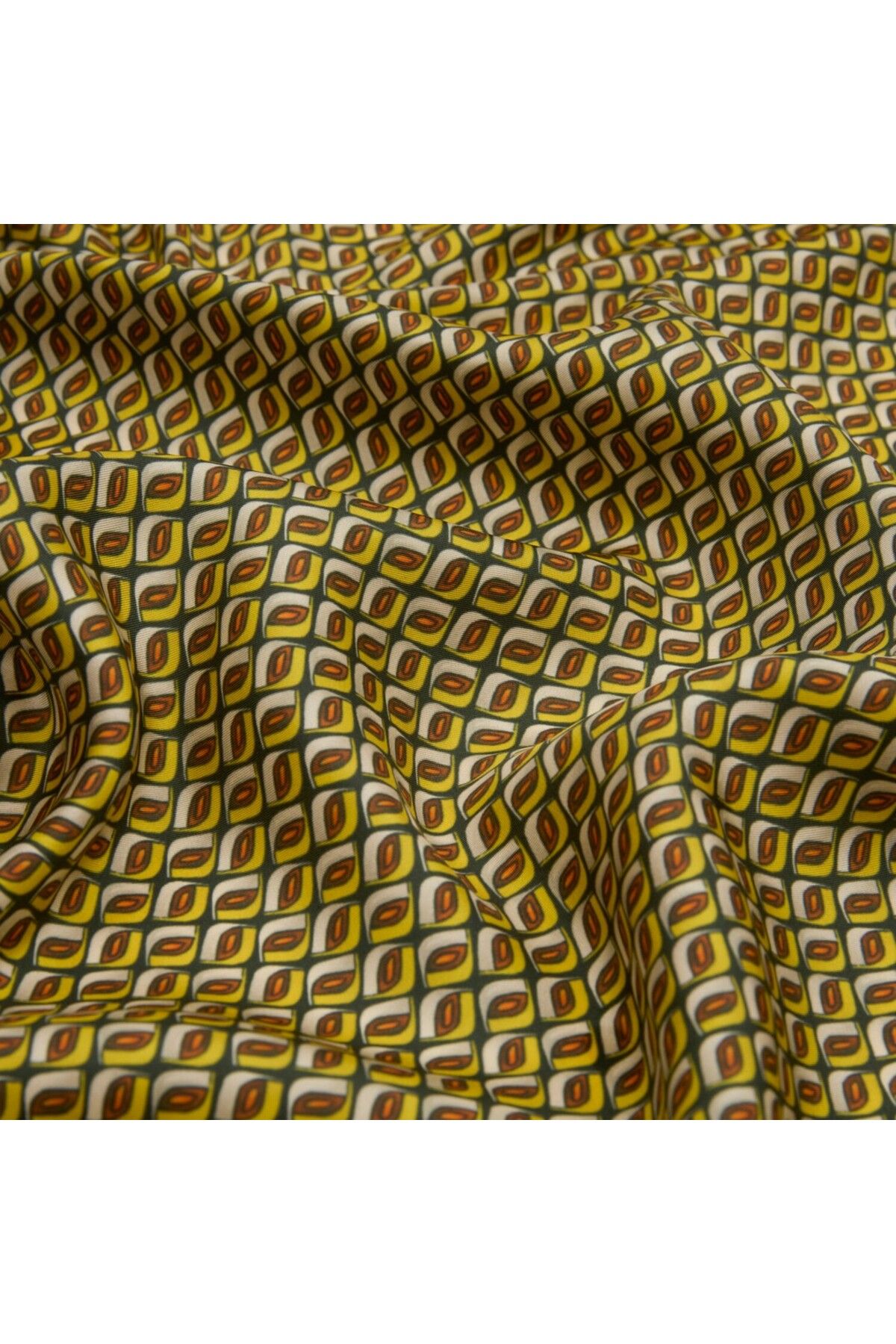 SÜFF Haki Prizma Retro Desenli Twill İpek Eşarp