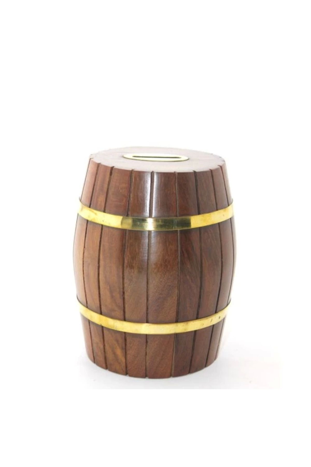 MELFSHOP Pirinç Ahşap Fıçı Kumbara 15 Cm