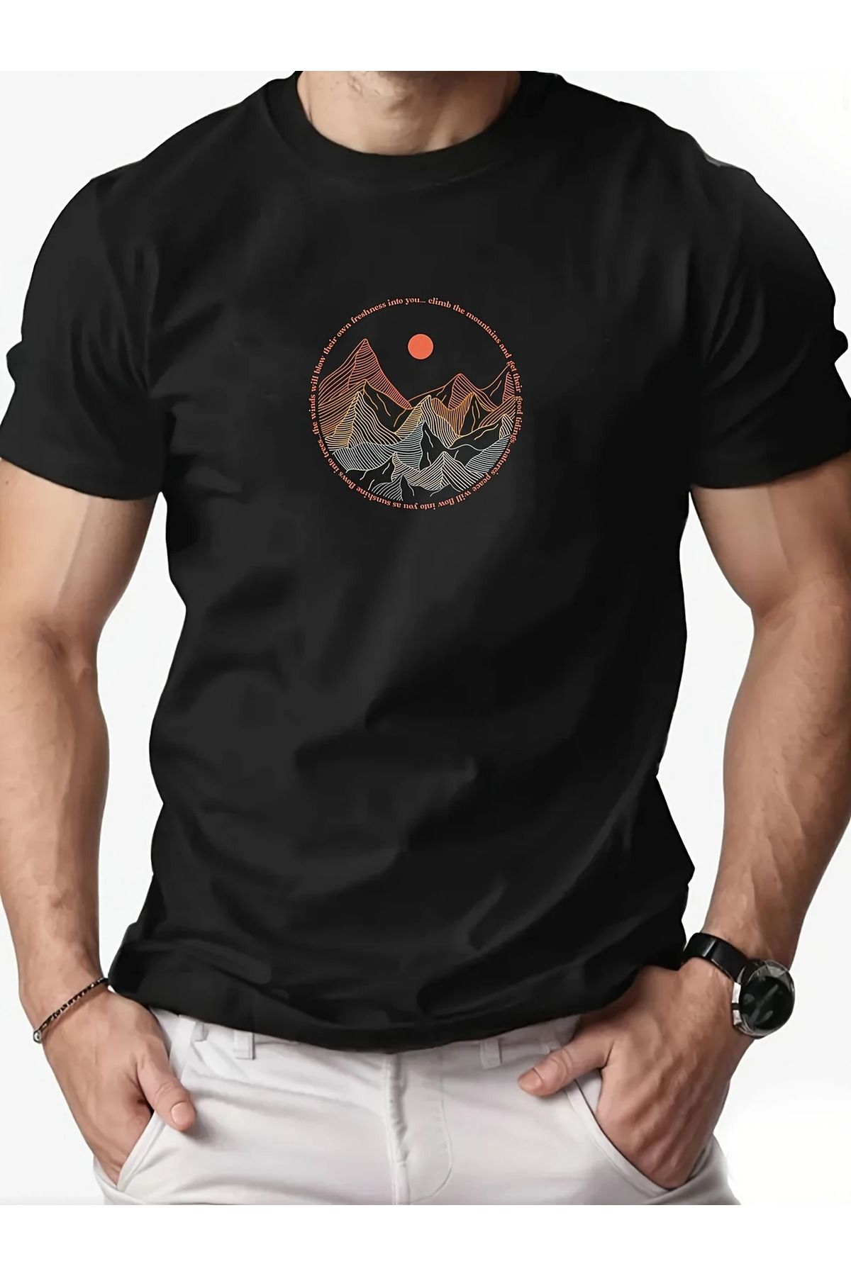 aynewmoda Dağ Baskılı - Unisex Oversized T-shirt