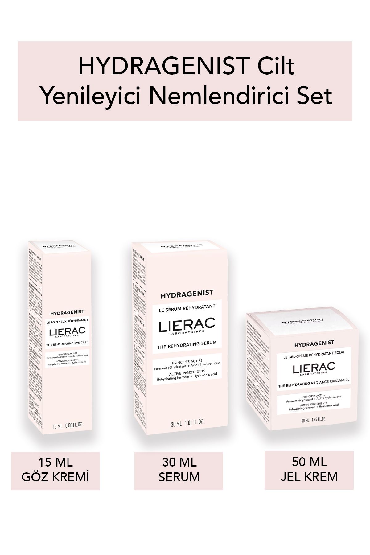 Lierac Hydragenist 3'lü Cilt Bakım Seti- Nemlendirici Jel Krem + Dolgunlaştırıcı Serum + Göz Çevresi Kremi