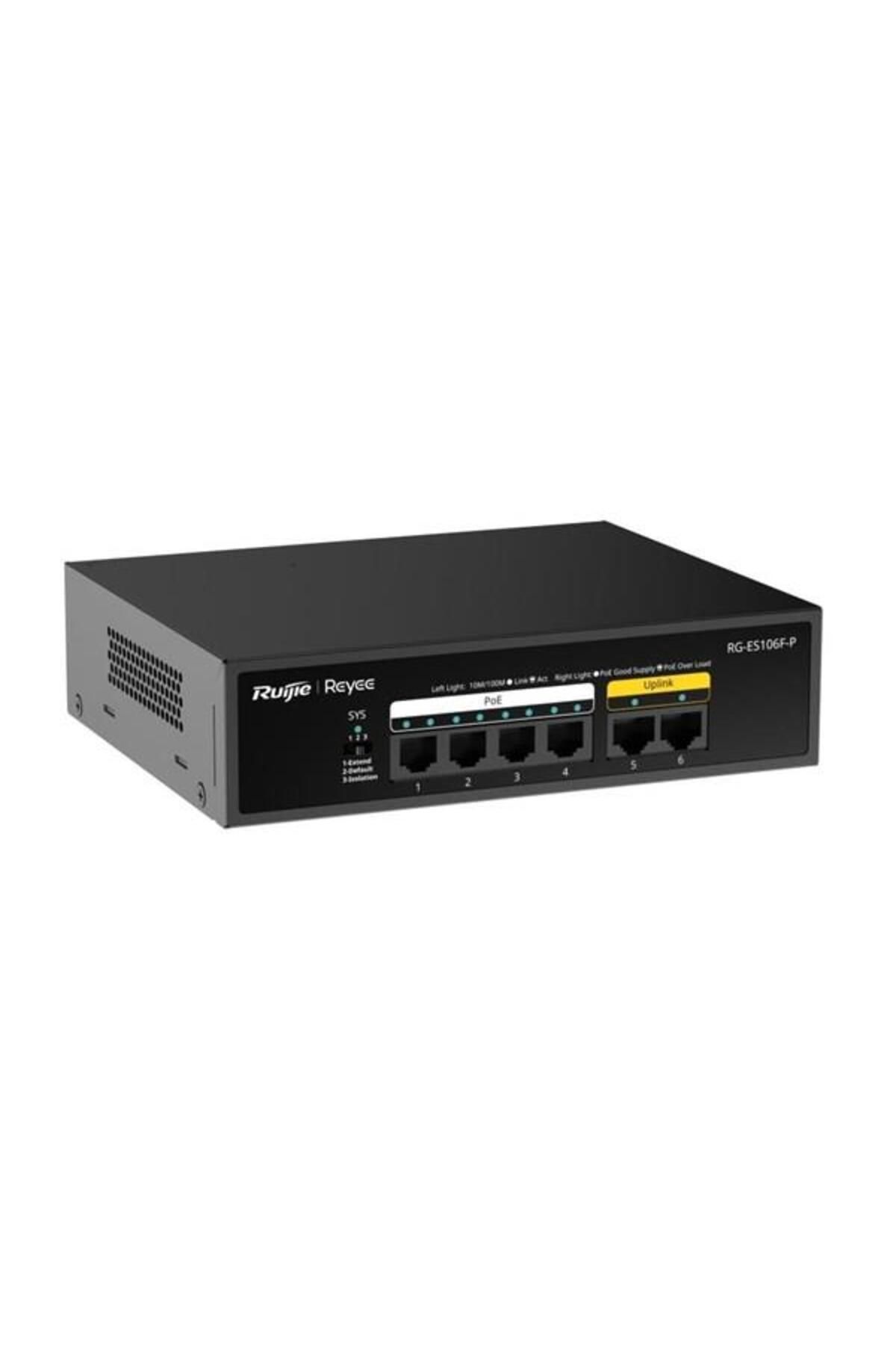 RUIJIE REYEE 6port RG-ES106F-P 10/100 2-UPLINK 54W 4port YÖNETİLEMEZ POE SWITCH