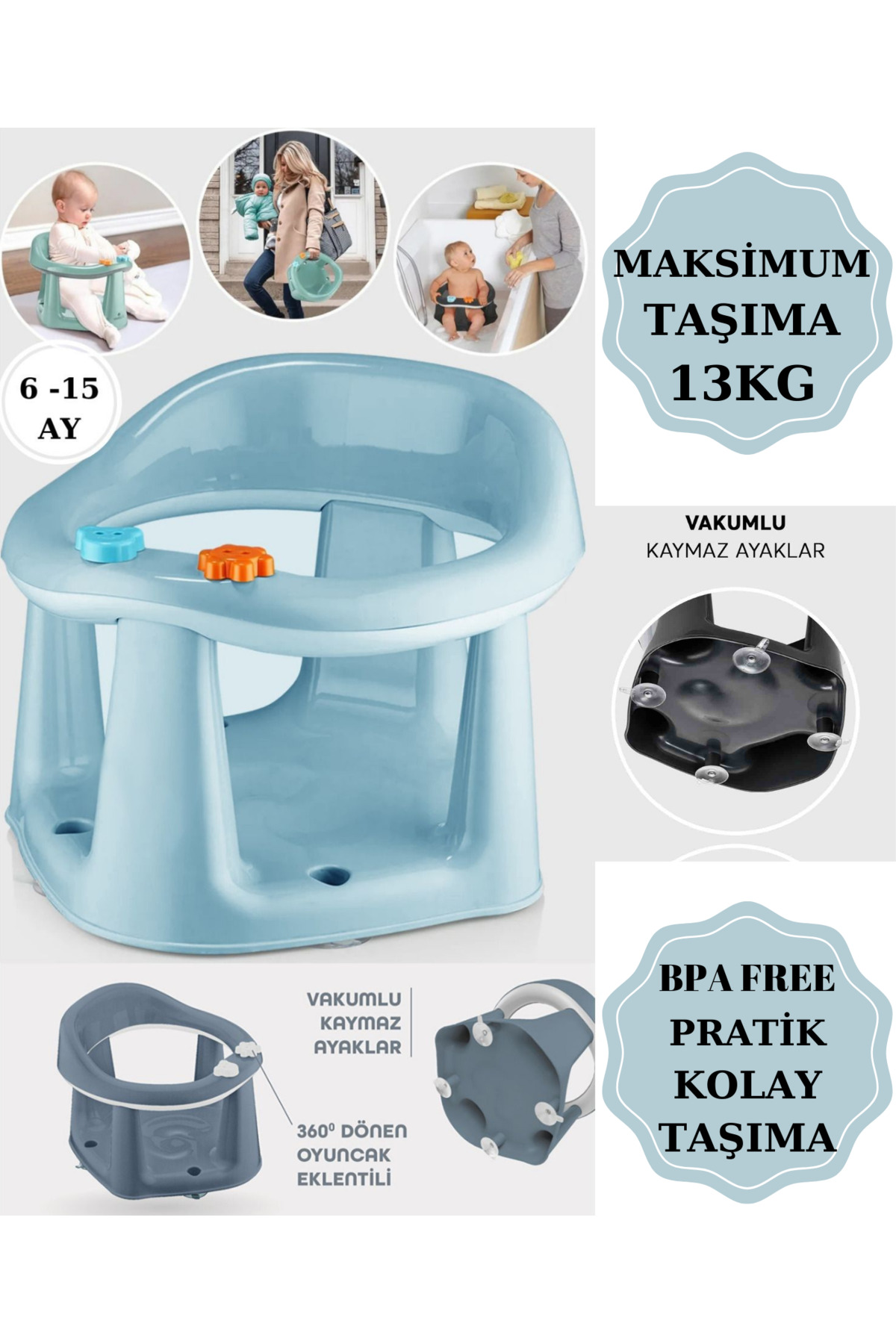 PONÇİK STORE Vakum Tabanlı Bebek Mama Sandalye Oturağı Oyuncaklı Banyo Oturağı fotoğrafı 3 (önizleme)