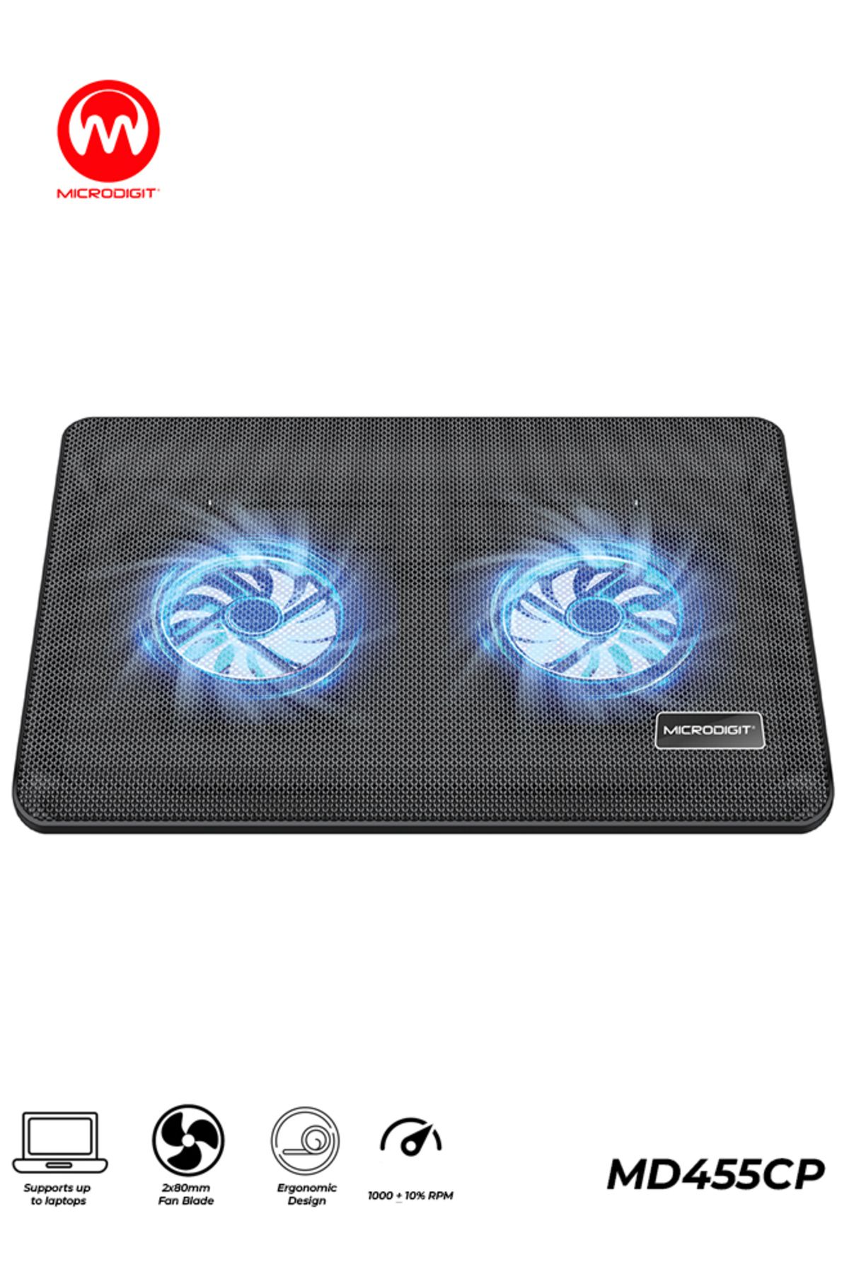 Microdigit-Notebook Cooling Pad, Dual Fan, LED Light, USB Powered, Silent Fast Cooling - MD455CP 1