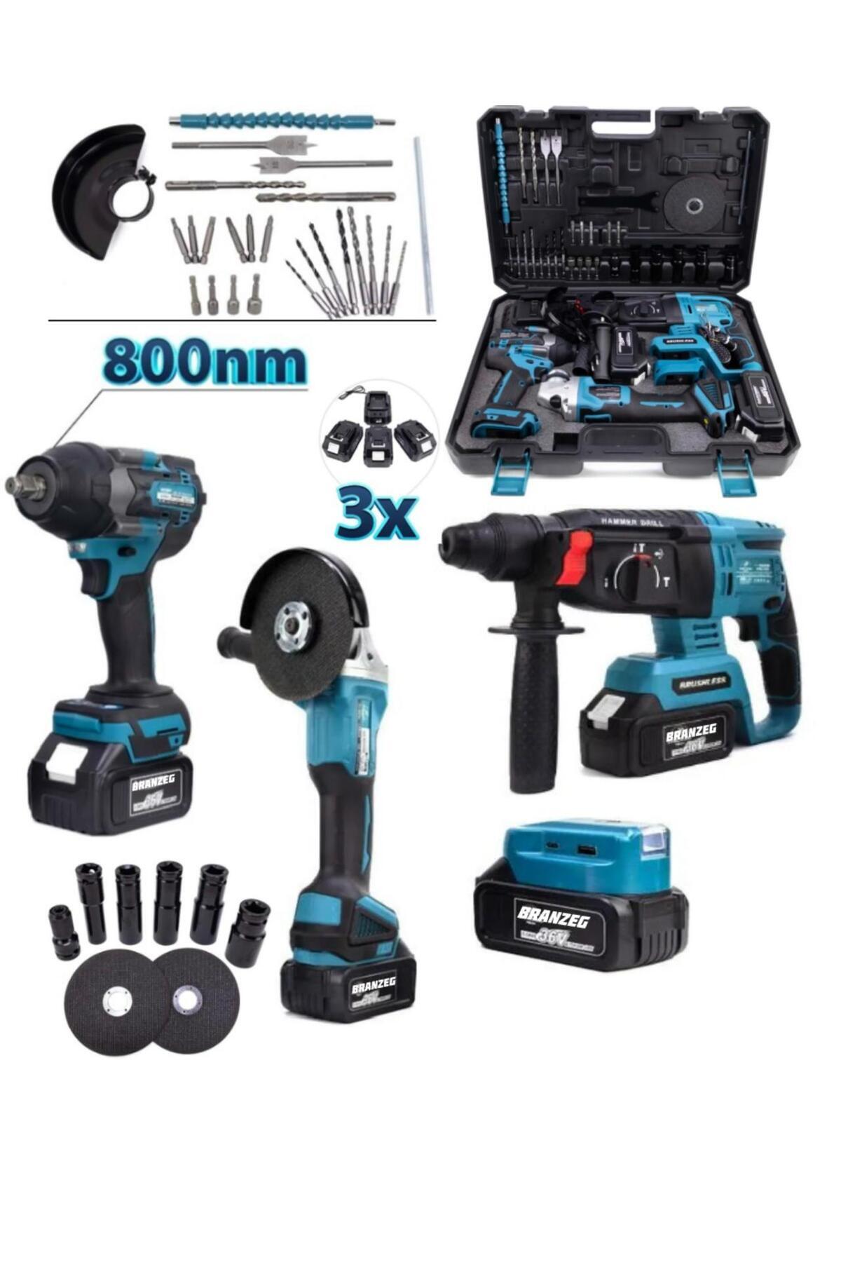 BRANZEG 36V 4lü Dörtlü Matkap Seti 800 Tork Somun Sıkma Spiral