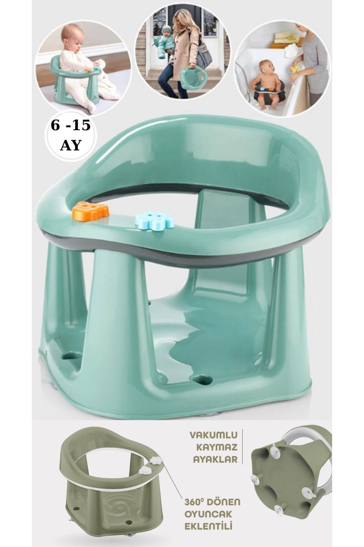 PONÇİK STORE Bebek Banyo Oturağı - Vakum Tabanlı Bebek Mama Oturağı