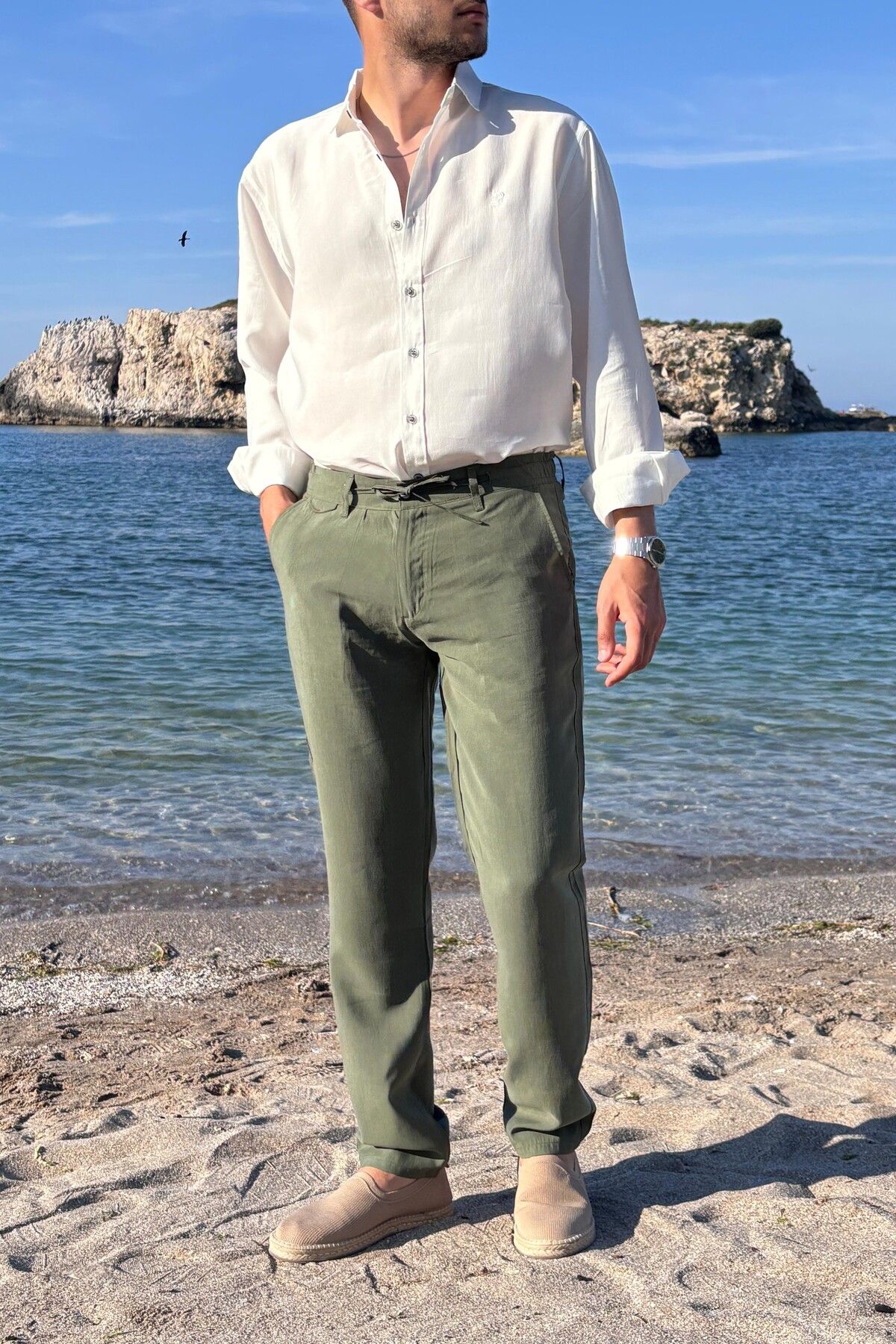 inpool Erkek, Yandan lastikli, Dökümlü, Liyosel, Regular fit, Old Money Culture Pantolon 304