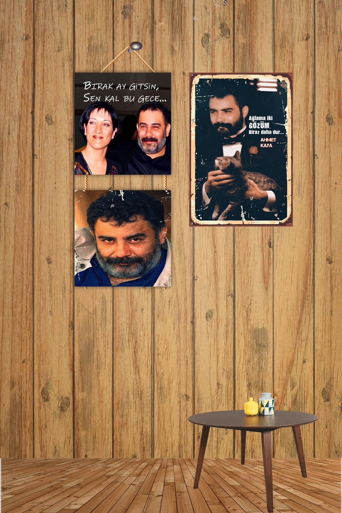 hazalshop Ahmet Kaya Temalı 1 Adet 20 x 30 CM 2 Adet İpli 20 x 40 CM MDF Duvar Tablosu Set 007
