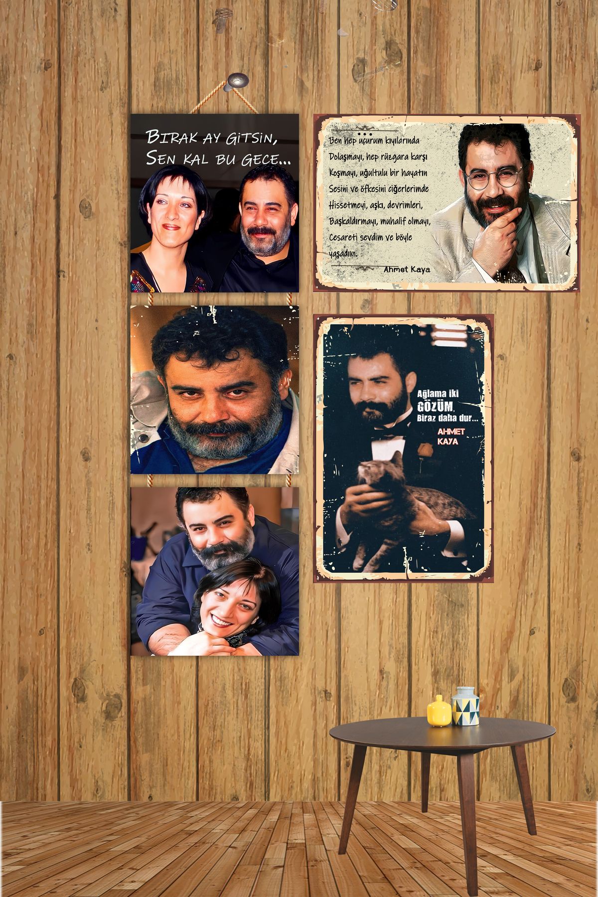 hazalshop Ahmet Kaya Temalı 3 Adet İpli 20 x 60 CM 2 Adet 20 x 30 MDF Duvar Tablosu Set 007