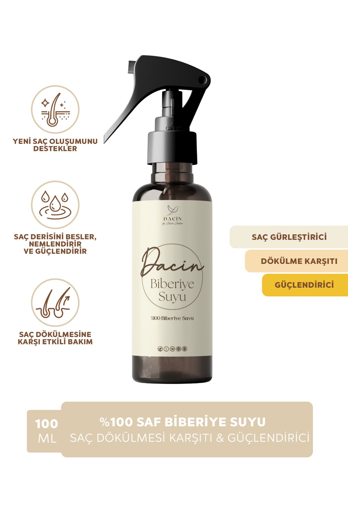 Dacin by Büşra Bakan Doğal Biberiye Suyu 100 ml – Saç Gürleştirici, Dökülme Karşıtı ve Güçlendirici Tonik