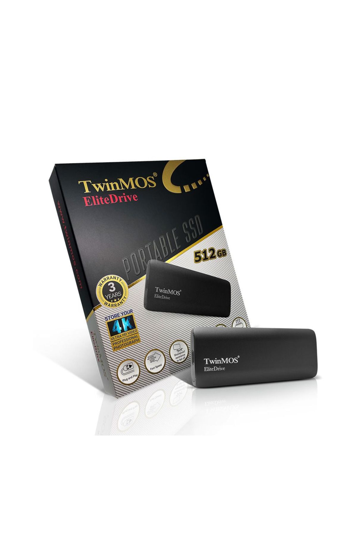 TwinMOS PSSDFGBMED32, 512GB, Taşınabilir External SSD, USB 3.2, Type-C (Dark Grey)