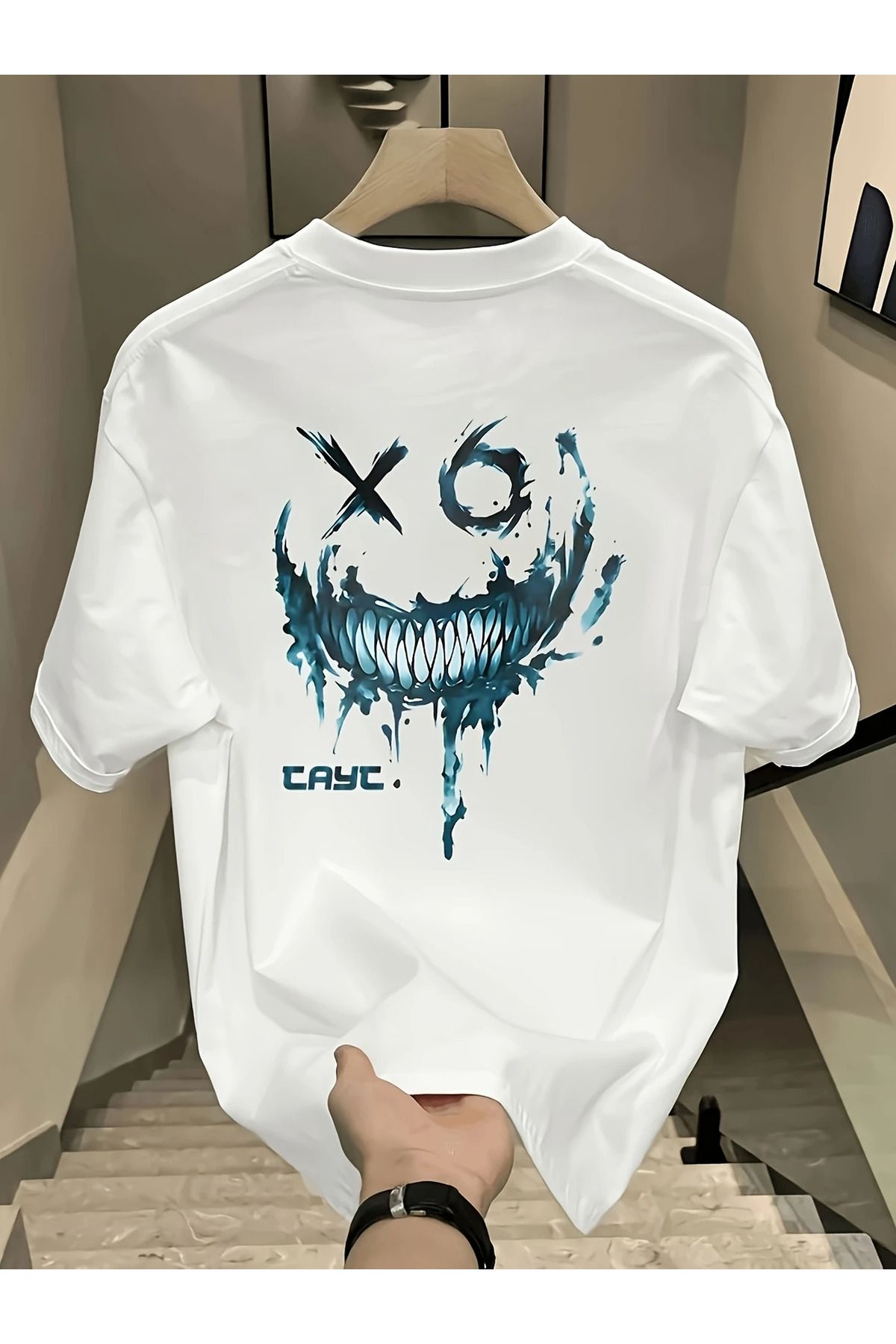 İnazuma Outdoors Unisex Oversize Baskılı Pamuklu Bisiklet Yaka Kısa Kollu BEYAZ T-shirt Cyac.