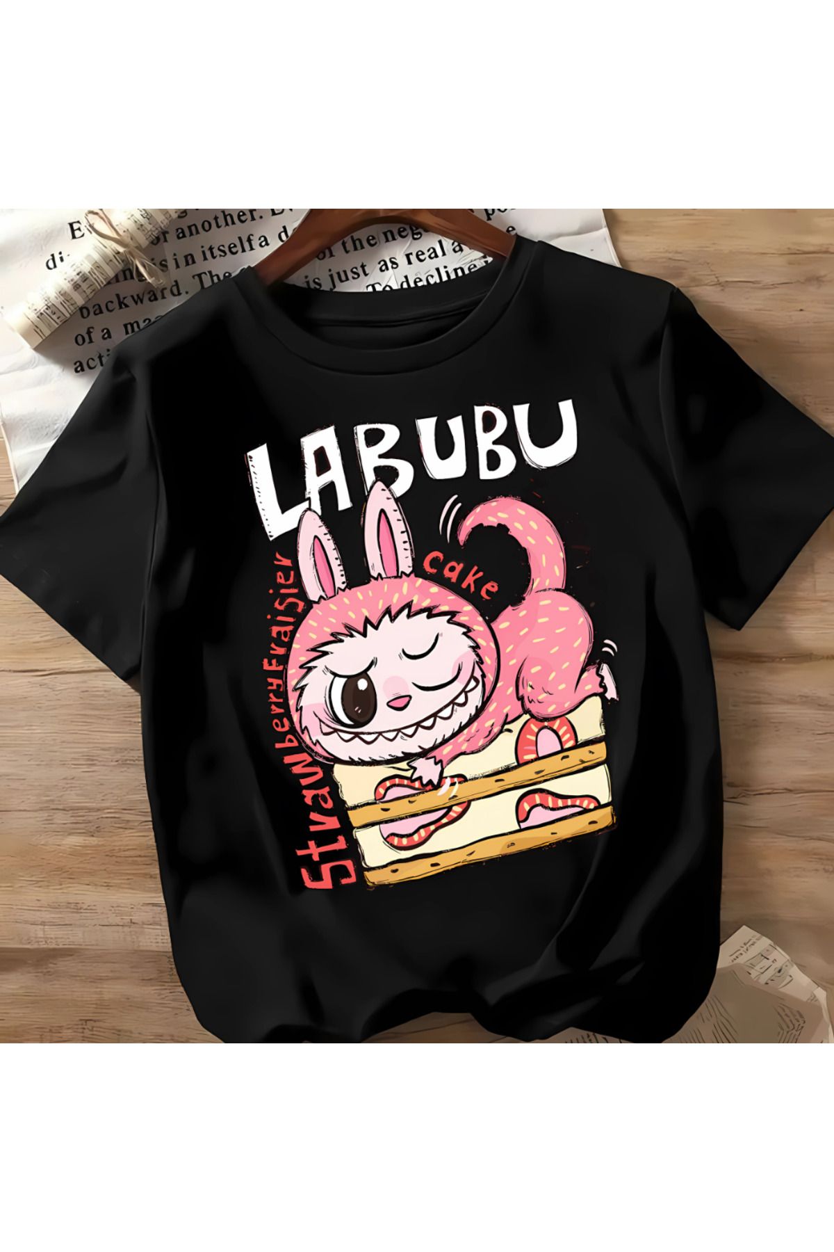 MECH BUTİK Unisex Kadın/Erkek Siyah/Beyaz Tişört Labubu Yeni Baskılı Tişört T-shirt