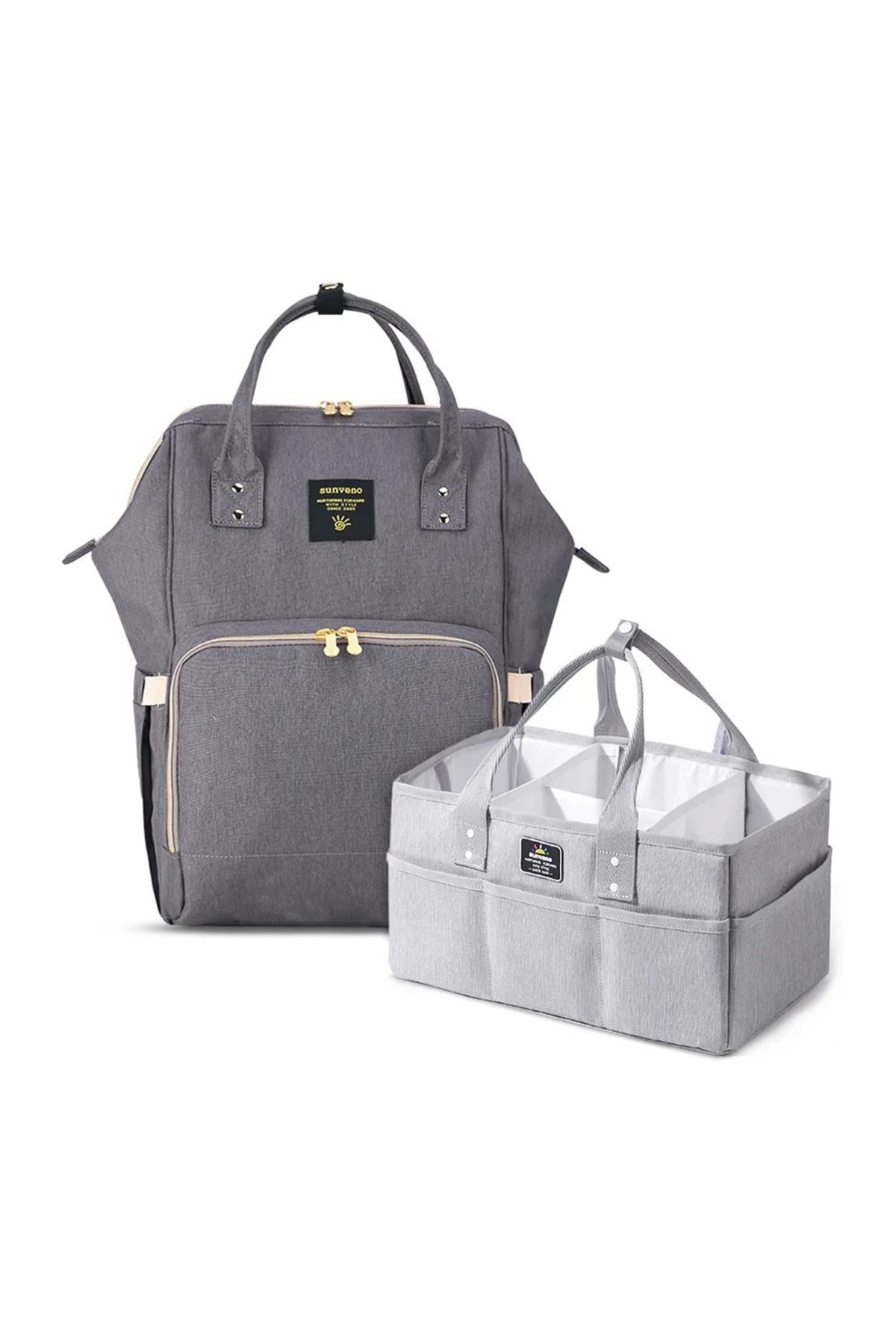 Sunveno Grey USB Diaper Bag & Diaper Caddy, Fonksiyonel ve Konforlu