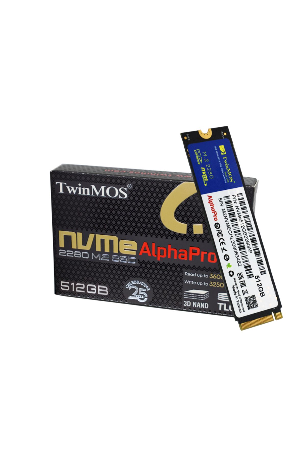 TwinMOS NVMe512GB2280AP, AlphaPro, 512GB, 3600-3250Mb/s, Gen3, NVMe PCIe M.2 2280, SSD, TLC, 3DNAND