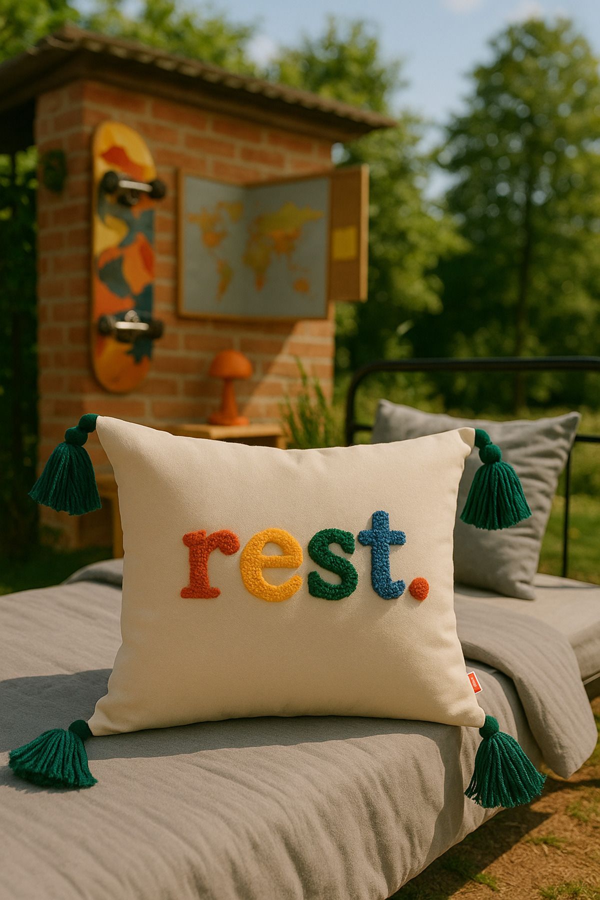 SAYMİNE Punch kırlent Kılıfı Renkli Püsküllü Rest Model
