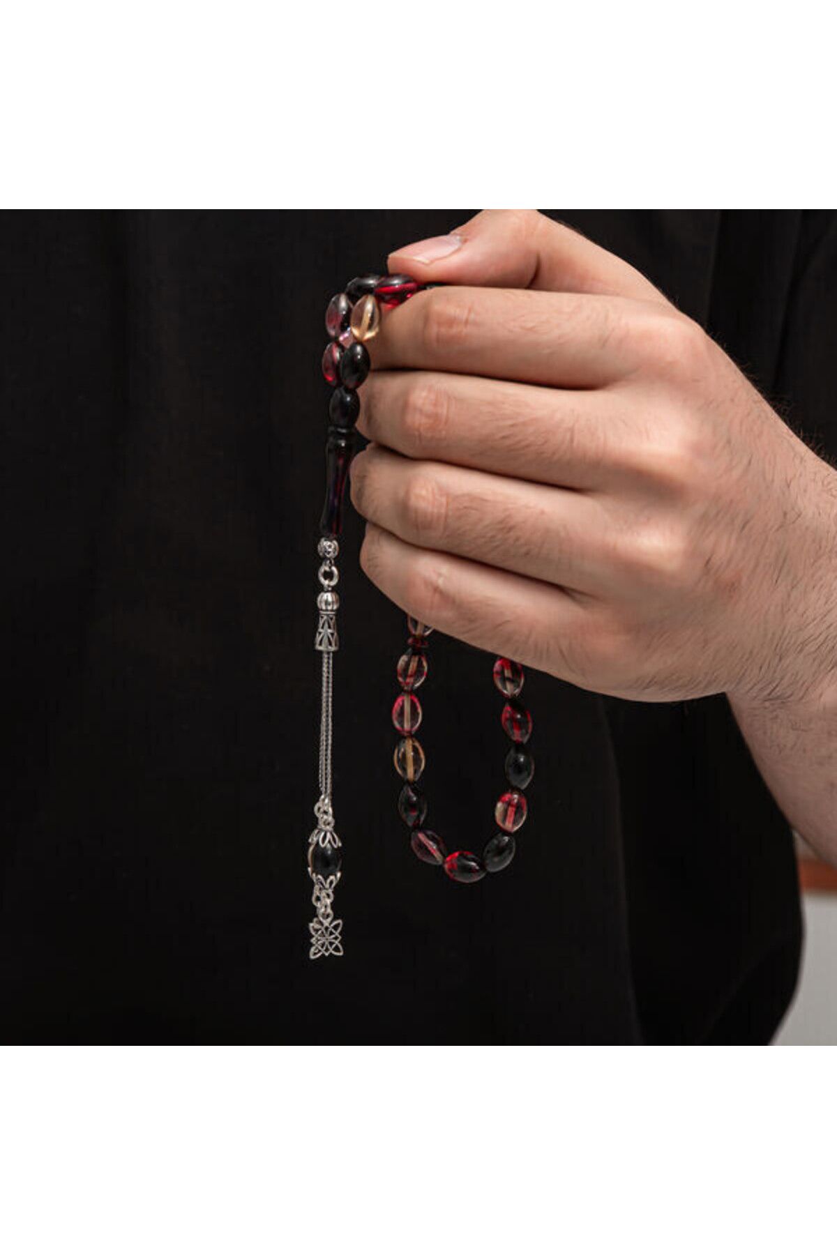 shop Sıkma Kehribar 925 Ayar Gümüş Tesbih