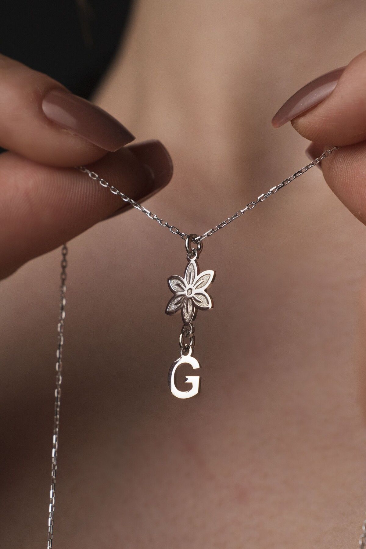 TigerxlJewellery 925 Ayar Gümüş Doğum Çiçeği ve Harf Kolye