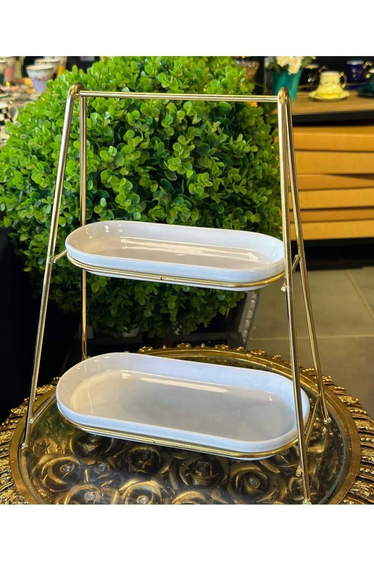 Home İki Katlı Porselen Şık Sunumluk