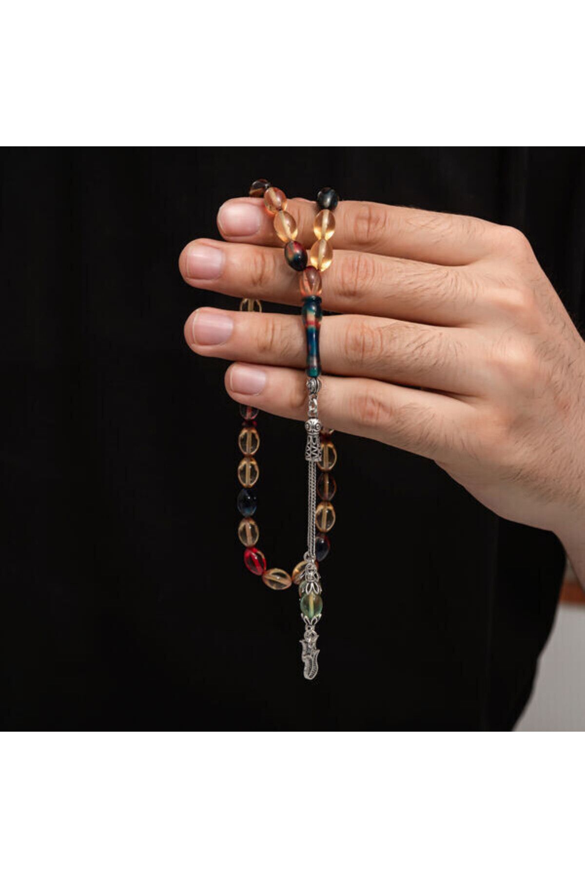 shop Sıkma Kehribar 925 Ayar Gümüş Tesbih